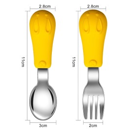 Jmbabe Toddler Fork and Spoon, Stainless Steel Baby Utensils Cutlery Set, Stainless Steel Self Feeding Spoon and Fork, Children Flatware Weaning and Learning to Use