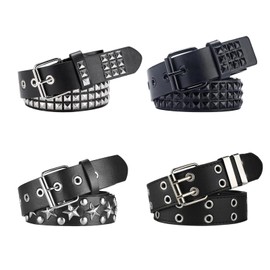 Black Studded Belt, Star Belt Goth Y2K Double Grommet Belts Emo Gothic Rivet Punk Rock Accessories for Women Men
