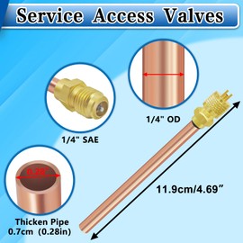 FANOVO Service Access Valve, 10pcs Refrigeration Service Valves, 1/4'' SAE x 1/4'' OD x 4'' Stem Core Copper HVAC Schrader Filling AC Refrigerator Access Valve, for Air Conditioner Refrigerant Repair