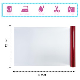 ROFISUE Metallic Red Foil Heat Transfer Vinyl 12Inch*6FT Bundle Chrome HTV Pack in Vibrant Colors for Stunning T-Shirt Designs! Perfect for DIY Heat Transfer Vinyl (RED, 12Inch*6Ft)