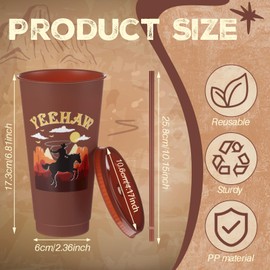 Chuangdi 12 Pcs Western Party Plastic Tumbler, 24 oz Cowboy Cowgirl Theme Party Plastic Tumbler with Lids and Straw for Western Rodeo Theme Supplies Decorations