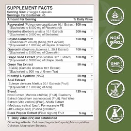 Gade Nutrition Resveratrol Berberine Quercetin Grape Seed Extract Green Tea Extr