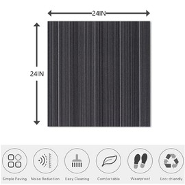 LITA Carpet Tiles Reusable 24" x 24" Squares Indoor/Outdoor 0.25" Pile Height Loop Pile, Non Slip Easy DIY Installation Peel and Stick Carpet Tile, Black, (18 Tiles) (72 sqft/Box)