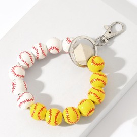 tenghong2021 Baseball Softball Charm Keychains Wooden Key Ring Bracelet Wristlet Sports Athletes Homecoming Gift Women -Style A