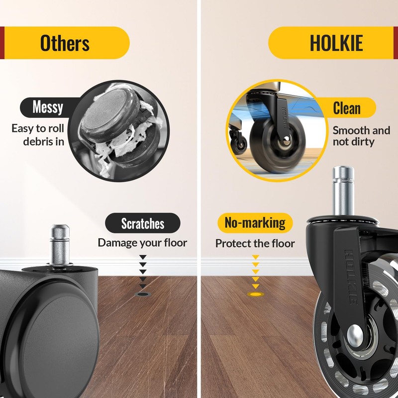 HOLKIE Office Chair Wheels Compatible with 1KEA 10x22mm Transparent ONLY