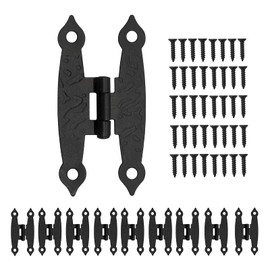 Pack of 10 Antique Decorative Hinges Iron Furniture Hinges Black - Antique Hinges with 40 Screws 65 x 33 mm for Cupboard Doors, Dressing Table, Chests, Boxes, Cans in Vintage Style