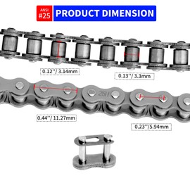 Belleone 25 Roller Chain 3 Feet with 10 Connecting Link and Chain Breaker, #25 Drive Chain Compatible with Razor 50cc MX500 MX650 SX500 Rocket Bike, Fit for Go Karts/Mini Bikes/Dirt Bike/Scooters/ATV