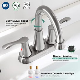 PARLOS Swivel Spout 2-Handle Brushed Nickel Bathroom Sink Faucet with Metal Pop-up Drain and Faucet Supply Lines, Demeter 13627