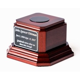 Earth Memorials Keepsake Elite Urn Stand - Custom ENGRAVE - Rosewood/Silver Small, Display Stand for Cremation Human Ashes, Funeral or Burial Urns - Click on Storefront for Exclusive (Mini) Urns, P-06
