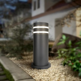 ASD 12 Inch Round Bollard Light Fixture | 60W E26 Socket 120V | Dimmable, Waterproof, LED/CFL/Incandescent Bulbs Compatible, ETL Listed | Outdoor Floor Lantern, Landscape Post Lighting | Black