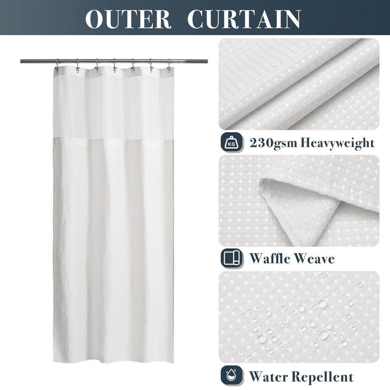 N&Y HOME Stall Waffle Weave Shower Curtain with Snap-in Liner