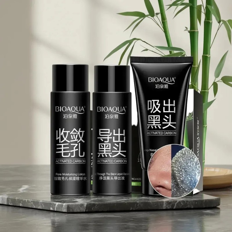Bioaqua mascarilla negra set antiacné, elimina puntos negros en piel