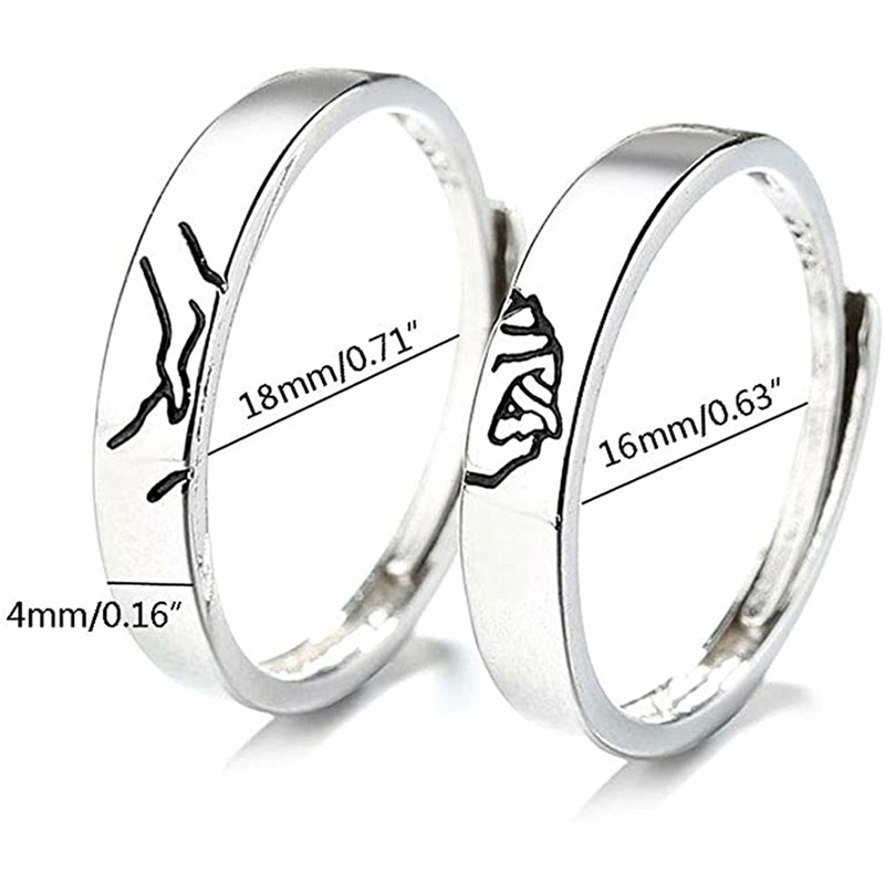 Chereda Holding Hands Couple Rings Creative Design 925 Silver Adjustable