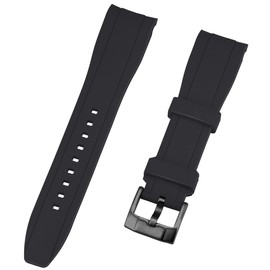 Kai Tian 22mm Noble Curved Band Rubber Black(Black Buckle) Watch Band Fit Watch Strap for Men Women