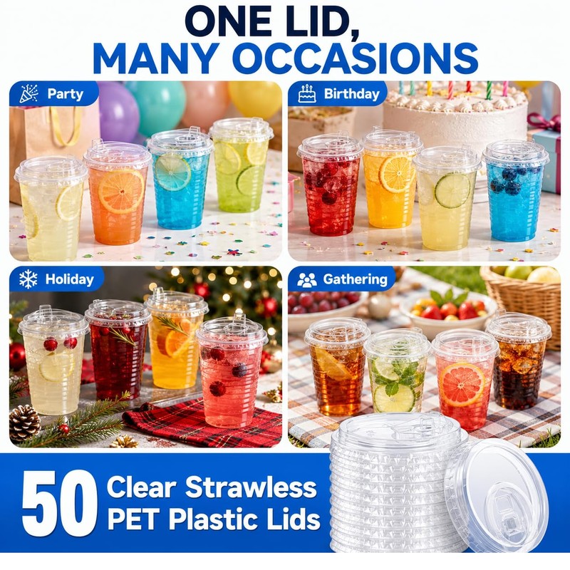 200 Pcs Clear Strawless Plastic Lids Fits for 12, 16,