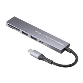 Sanwa Supply USB-3TCHC21MS USB 5Gbps 3-Port Slim Hub (with Card Reader, Type-C Connection)