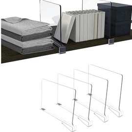RUITASA 4Pcs Acrylic Shelf Dividers, Clear Shelf Separators, Closet Organizers and Storage Separators for Storage and Organization - No Installation Required (Clear)