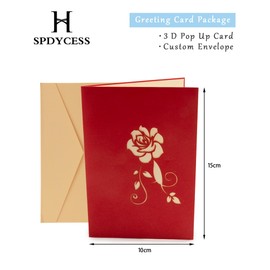 SPDYCESS 3D Greeting Card Love, Card for Valentine's Day, Romance Card, Love Anniversary Card, Wedding Card, Valentine's Day Cards for Mother, Wife or Girlfriend (Red Rose)