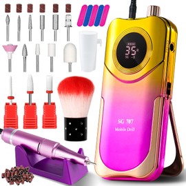 Portable Nail Drill Cordless,35000 RPM Electric Nail File with Holder,Rechargeable Nail Drill E Filer for Nails,Electric Nail Buffer Nail Dremel Tool for Women (Gradient Purple Gold)