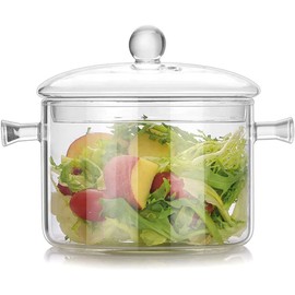 Glass Cooking Pot - 1.5L/50OZ Glass Saucepan Heat-Resistant Borosilicate Glass Handmade Cookware Set stovetop Pot - Safe for Pasta Noodle, Soup, Milk, Tea,salad (1.5L/50OZ)