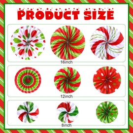 Outus Christmas Hanging Decorations Candy Paper Fans Peppermint Hanging Paper Fans Candy Cane Ceiling Wall Decor for Christmas Party Classroom Birthday Party(9 Pcs,Red and Green)