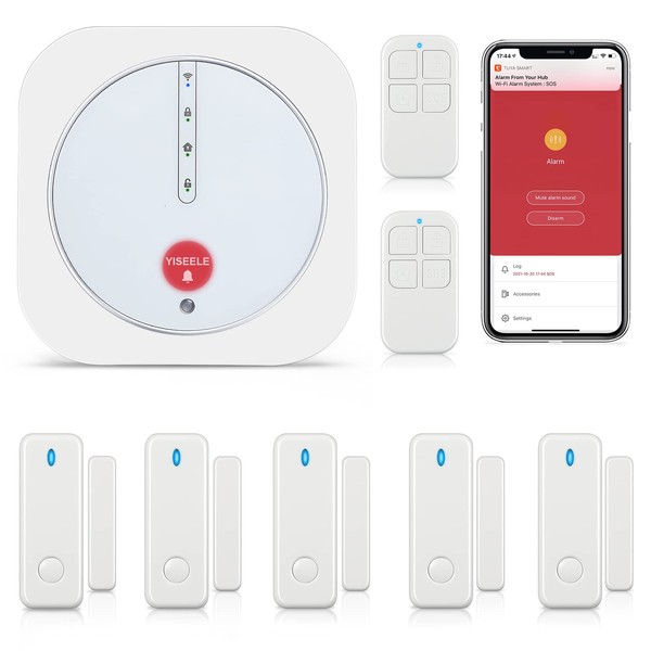 YISEELE Alarm System, House Alarms Security System, WiFi Door Alarm with APP Alert and Calling Alarms, Wireless 9-Piece kit: Alarm Hub, Door/Window Sensors, Remotes, Work with Alexa and Google Home
