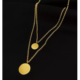 DAINTY Women Titanium Stainless Steel Round Gold Bar Double Layer Chain Necklace 17-19"