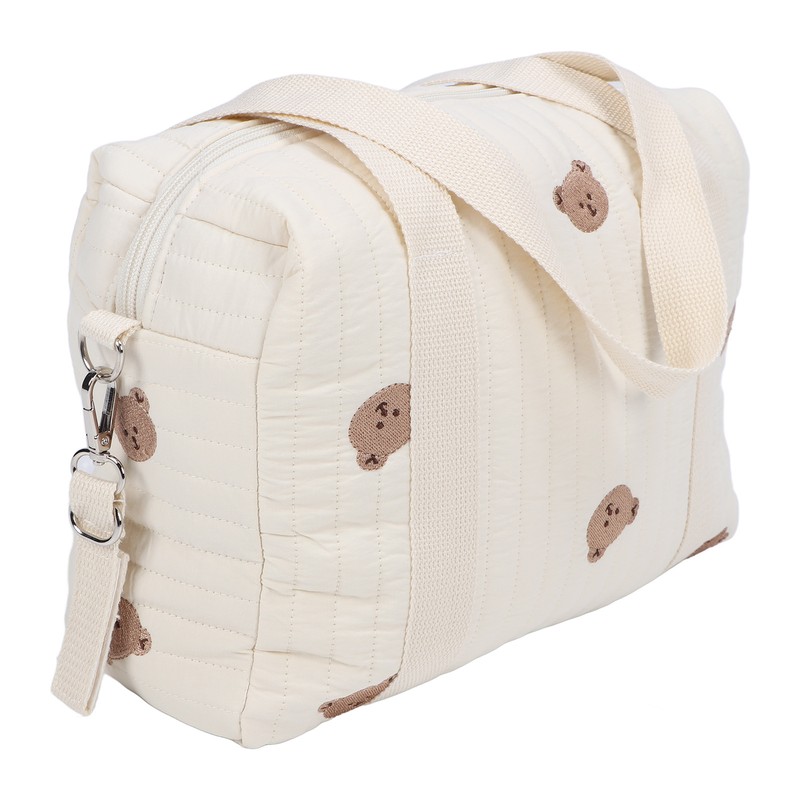 Multifunctional Baby Stroller Storage Bag Zipper Embroidery Reusable Handbag Nappy