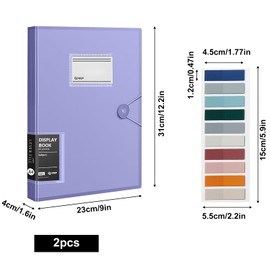 2 pcs A4 Display Folders, 120 Pockets A4 Display Book Document Clear Folders with Plastic Sleeves and Safety Rope Presentation Folders Document Project Folder for School Home and Offices - Purple