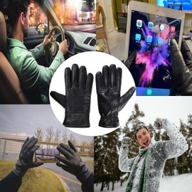 DOOWELL Winter Genuine Sheepskin Leather Gloves For Men,Black Touchscreen Glove,Driving Motorcycle Gloves with Warm Lining-2XL