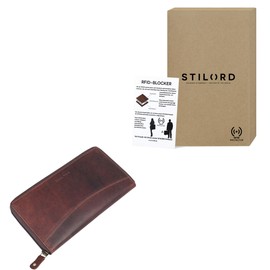STILORD 'Saskia' Coin Purse Women Leather with RFID Blocker Vintage Purse with Zipper for Notes Money Cash Credit Cards Identity Card Passport Genuine Leather, Colour:Cognac Dark Brown