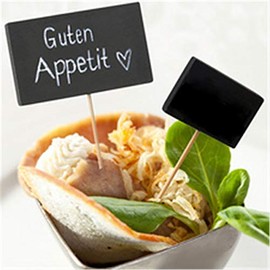 PAPSTAR 87201, 100 Fingerfood-Spieße, beschreibbare Kreidetafel, Länge 9 cm, Blackboard, aus Bambus und Holz
