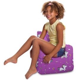 Posh Creations Structured Comfy Bean Bag Chair for Gaming, Reading, and Watching TV, Pasadena Chair, Canvas - Unicorn and Rainbows on Purple