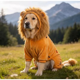 Lion Dog Costume for Halloween Dress-Up – Soft Fleece Hooded Jumpsuit with Cute Mane Design for Medium and Large Dogs