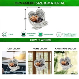 Talataca Yorkshire Terrier 2D Flat Car Ornament & Wood Beads, Yorkie Sleeping in Angel Wing Beaded Rear View Mirror Accessories, Rearview Hanging Charm, Christmas Tree Decor Gift for Dog Mom Dog Dad