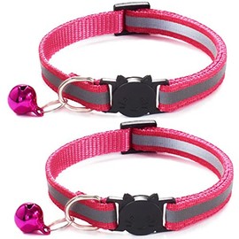 Qinao 2Pack Cat Collars Quick Release Reflective Kitten Collar with Bell & Safety Release (Dark Pink)