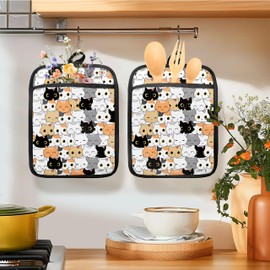 HUGANE Cute Cat Pot Holders for Kitchen, Gifts for Cat Lovers, Cats Mom Dad Gifts Heat Resistant Hot Pads and Oven Mitts for Baking Cooking
