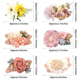 6 Pack Floral Hair Bows Ties Elastic Hair Bands Ponytail Holders, Faux Pearls Floral Hair Ties Hair Accessories for Women Girls Toddlers Kids Children Style 2