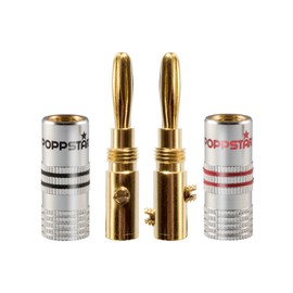Poppstar 10x High End Banana Plugs (Up to 4 mm² Screwed, Soldered 6 mm², 24 K Gold-Plated, Aluminium Housing, 5 x Black, 5 x Red)
