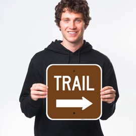 Sigo Signs Trail with Right Arrow Sign, 12x12 Inches, 55 mil Thick HDPE (high Density polyethylene), Made in USA