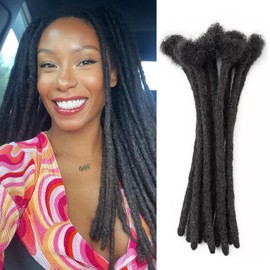 LANWIUKU Loc Extensions Human Hair 12 Inch 30 Strands 100% Full Handmade Permanent Dreadlock Extensions Human Hair Can Be Dyed Bleached Curled Twisted Loc Extension for Men Women Kids (0.6cm Width 1B)