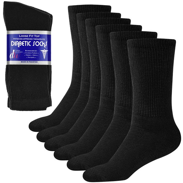 Debra Weitzner Men's 6-pack Diabetic Crew Socks,Black,10-13
