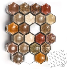 Homazing Set of 24 Hexagon Glass Spice Jars with Shaker Lids and Labels for Refrigerator, Kitchen, RV Travel Trailer Magnetic Containers