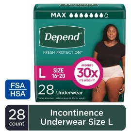 Depend Fresh Protection Incontinence Underwear for Women, Adult Diapers,L,28 Cou