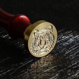 Animal Patterns Sealing Wax Stamps Copper Seals and Wooden Hilt, Wax Stamp Kit for Cards Envelopes, Gift Packaging (Tiger)