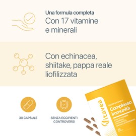 Complesso Immunità Difese Naturali – Integratore con 17 Vitamine e Minerali, Echinacea, Shiitake e Gelatina Reale – Supporto Sistema Immunitario e Riduzione della Stanchezza – 30 Capsule - Vitavea