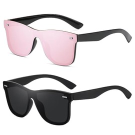 ProudDemon Rimless Gradient Sunglasses for Women, Oversized Mirrored Fashion Shades, Trendy Frameless UV Protection Eyewear (Black+Pink)
