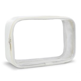 Moyad Clear Travel Toiletries Bag TSA Approved Toiletry Bag Travel Accessories Quart Size Airport Security Liquids Bags Carry On Transparent Makeup Bag Cosmetic Pouch for Women Men (Beige, 1 Pack)