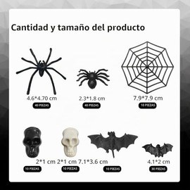150 piezas de Halloween mini murciélagos arañas cráneo cabezas