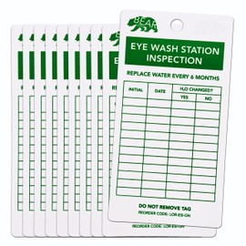 BearLOTO Eye Wash Inspection Tags | Double-Sided, 145 * 75mm, White and Green, 0.4mm Thick | Waterproof & Tear-Resistant Safety Tag Record Cards for Eye Wash Station | Accident Prevention (20-Pack)